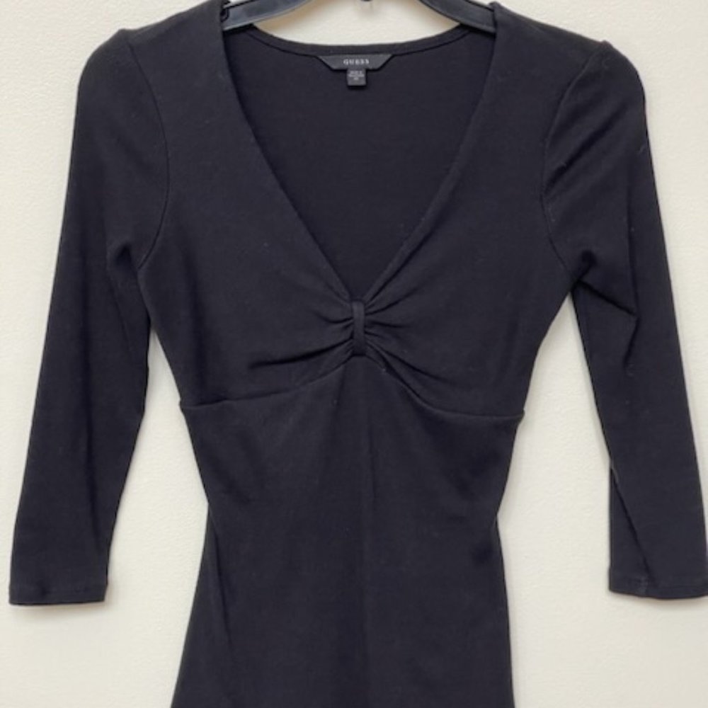 Guess 3/4 Sleeve Black V-Neck Sweater Size XS